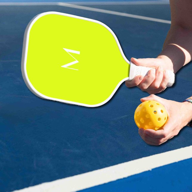 Raquette De Pickleball jaune fluorescent - monogramme blanc (Créateur téléchargé)