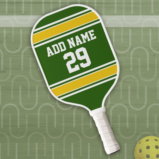 Raquette De Pickleball Jersey Sport vert et jaune d'or - Numéro de nom (Créateur téléchargé)