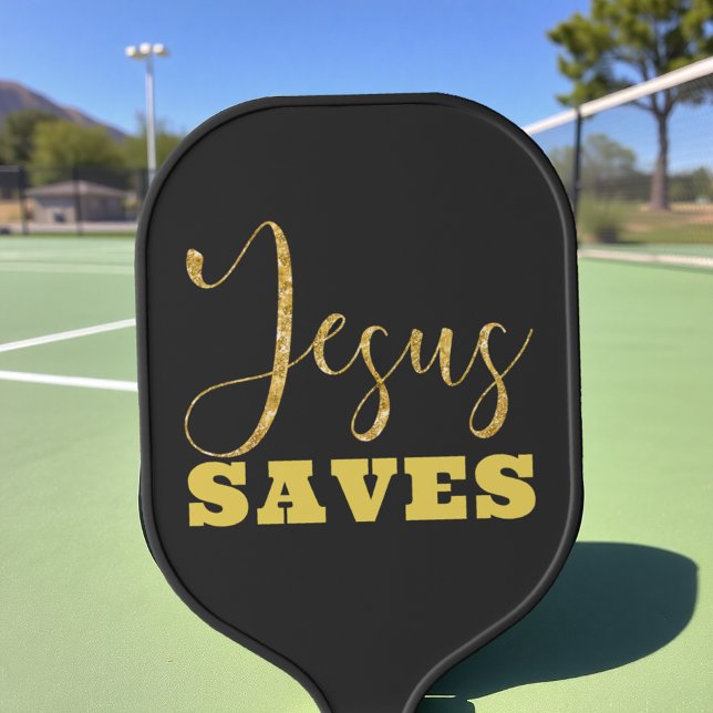 Raquette De Pickleball Jesus Saves Yellow Gold Parties scintillant (Créateur téléchargé)