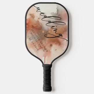 Raquette De Pickleball Jeu de mariage à l'aquarelle poussière d'or rose