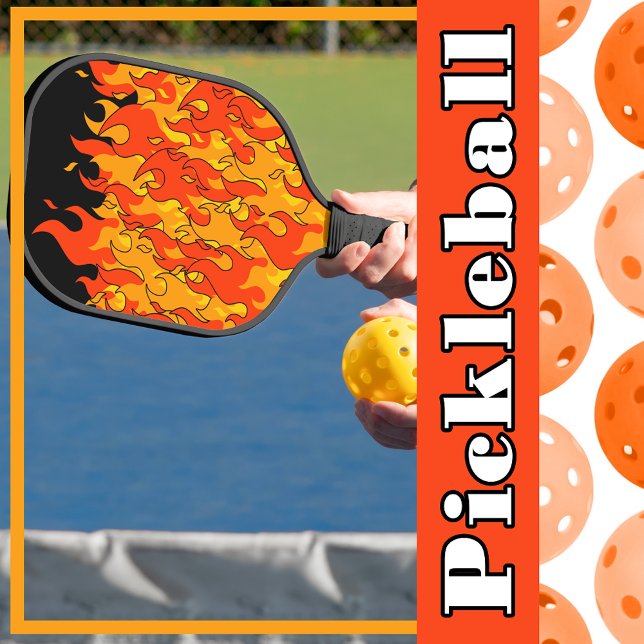 Raquette De Pickleball Jeu de Pickleball en feu Orange Flames Jaune chaud (Créateur téléchargé)