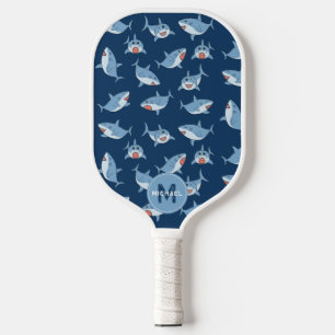 Raquette De Pickleball Joli grand requin blanc Motif Océan Monogramme