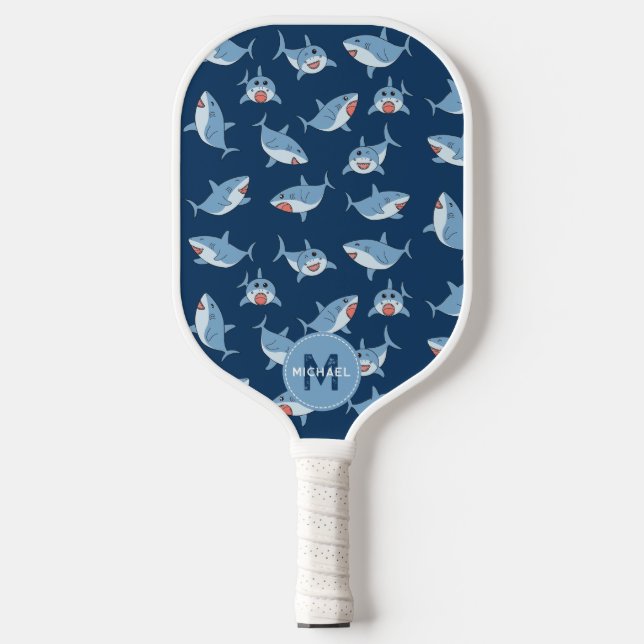 Raquette De Pickleball Joli grand requin blanc Motif Océan Monogramme (Recto)