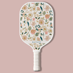 Raquette De Pickleball Joli modèle Floral Or Nom personnalisé