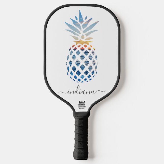 Raquette De Pickleball Joli Monogramme Ananas Plage côtière Nom du script (Verso)