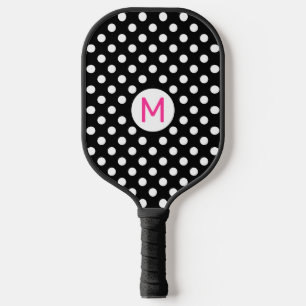 Raquette De Pickleball Joli Monogramme Rose Points Noirs Blancs