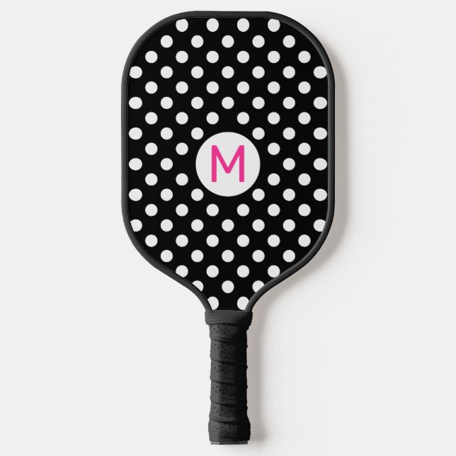Raquette De Pickleball Joli Monogramme Rose Points Noirs Blancs (Recto)
