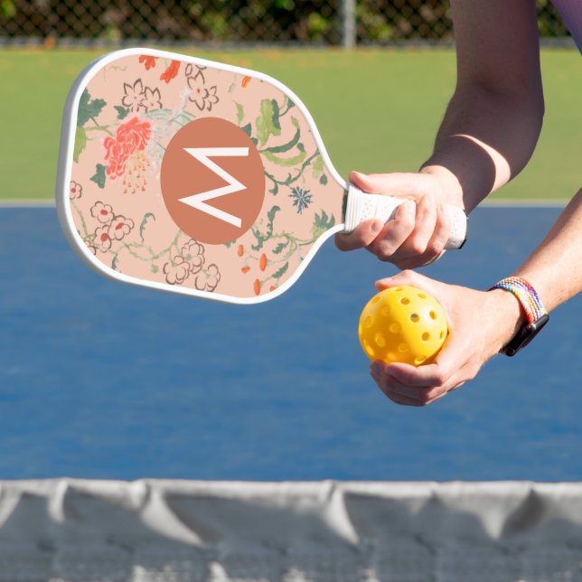 Raquette De Pickleball Joli motif floral Terracotta Monogramme (Insitu)