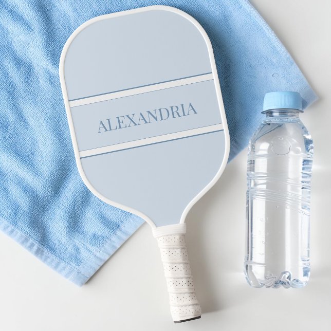 Raquette De Pickleball Joli Nom Simple Moderne Gris Bleu Pastel Minimalis (Cute Minimal Pastel Blue Gray Modern Simple Name Pickleball Paddle)