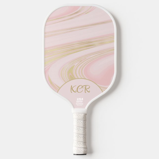 Raquette De Pickleball Joli rose or en marbre Swirl Officiel USA (Recto)