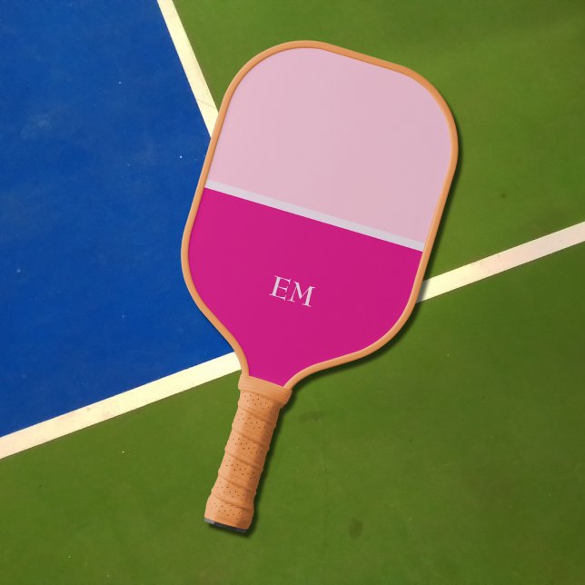 Raquette De Pickleball Jolie fille Moderne rose Initiales Monogrammes (Créateur téléchargé)