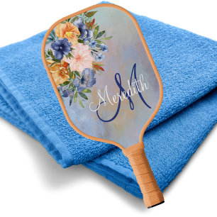 Raquette De Pickleball Jolie Pink Soft Fleurs Pastel Nom du monogramme
