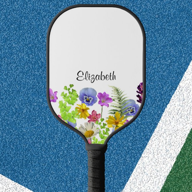 Raquette De Pickleball Jolies fleurs sauvages avec nom personnalisé femme (Créateur téléchargé)