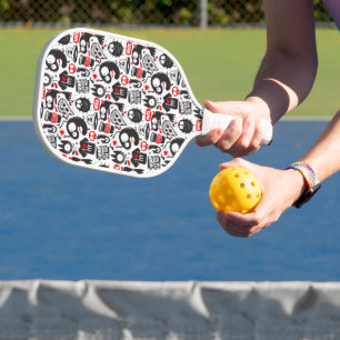 Raquette De Pickleball Jouer Doodles de Monstre Noir et Rouge