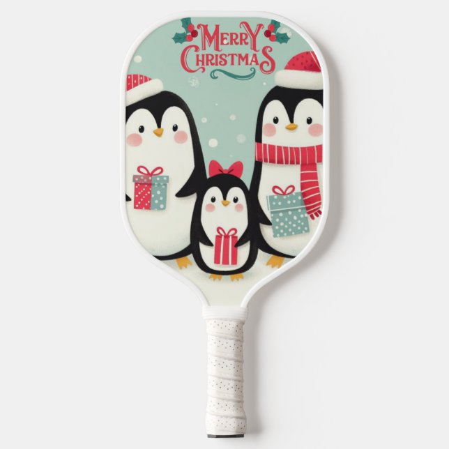 Raquette De Pickleball Joyeux manchots enneigés de Noël (Recto)