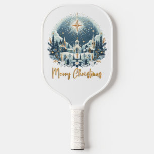 Raquette De Pickleball Joyeux Noël bleu et or