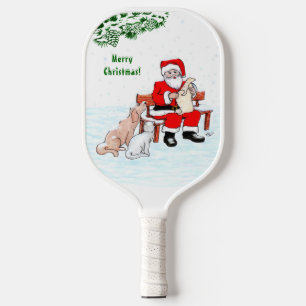 Raquette De Pickleball Joyeux Noël! Père Noël avec chat et chien
