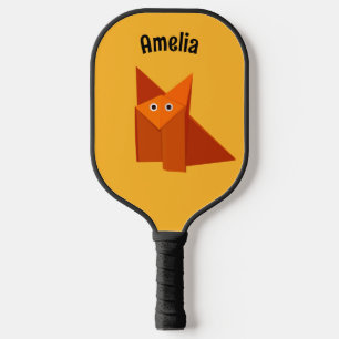 Raquette De Pickleball Kawaii Cute Origami Fox Géométrique Jaune Nom des
