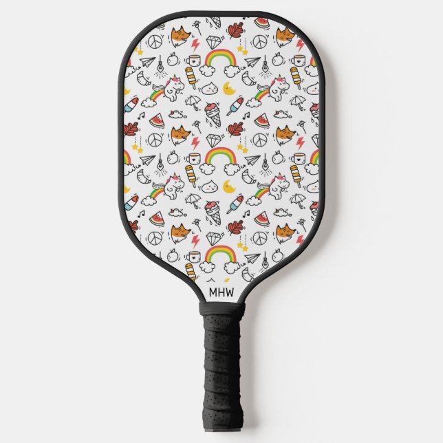 Raquette De Pickleball Kawaii Motif Personnalisé Monogramme Pickleball Pa (Recto)