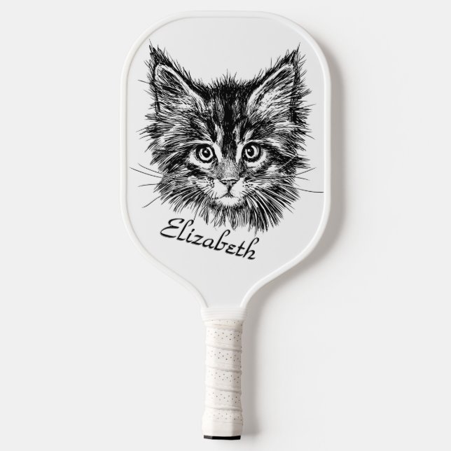 Raquette De Pickleball Kitten noir et blanc visage personnel (Verso)