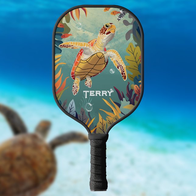 Raquette De Pickleball La Tortue Verte Nage L'Océan Pacifique (Créateur téléchargé)