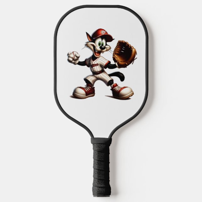 Raquette De Pickleball Lanceur de baseball Goofy Cat se prépare (Recto)