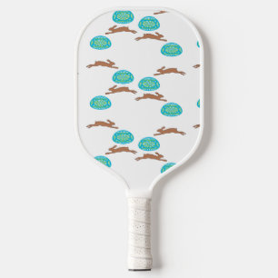 Raquette De Pickleball Lapin de Pâques et oeufs sur blanc