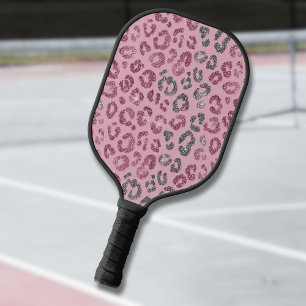 Raquette De Pickleball Léopard Pailleté Rose Élégant sur Fond Or Rose