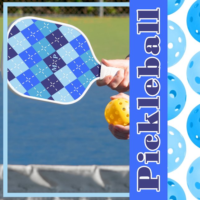 Raquette De Pickleball Les nuances de Jacquard bleu Sporty Preppy (Créateur téléchargé)