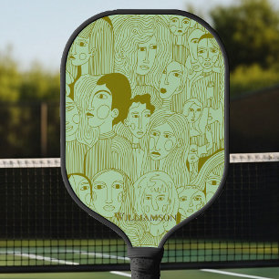 Raquette De Pickleball Les visages de l'Art Olive sur Mint Green