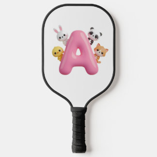 Raquette De Pickleball Lettre A Ballon Rose Animaux de la Forêt 