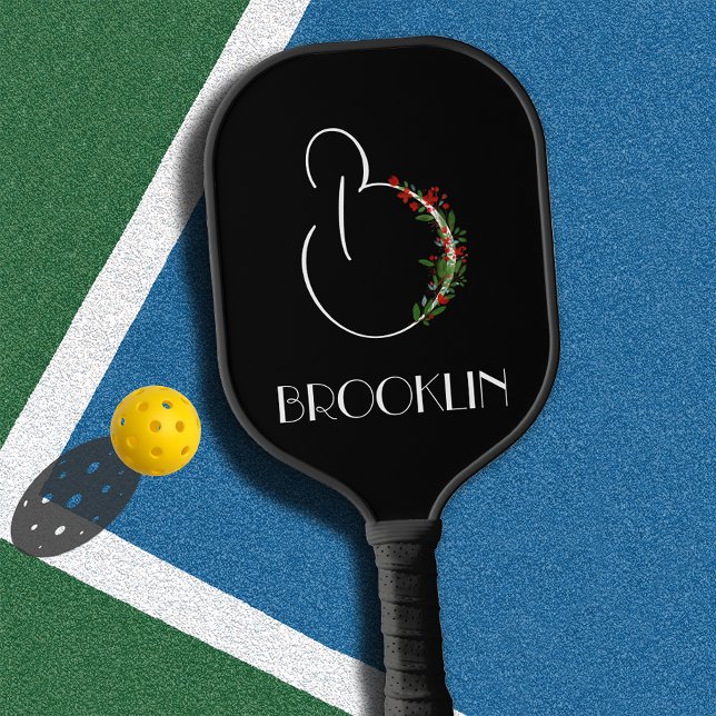 Raquette De Pickleball Lettre de fleur d'eau simple B noir (Créateur téléchargé)