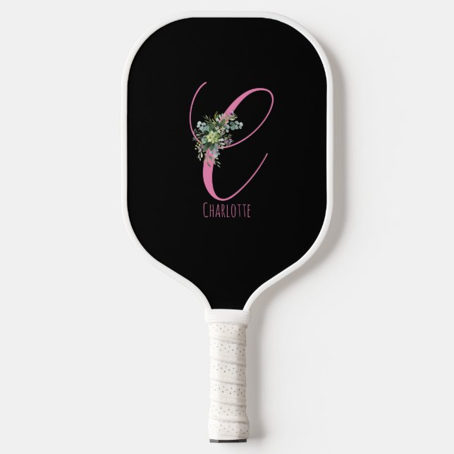 Raquette De Pickleball Lettre de fleur noire rose C (Recto)