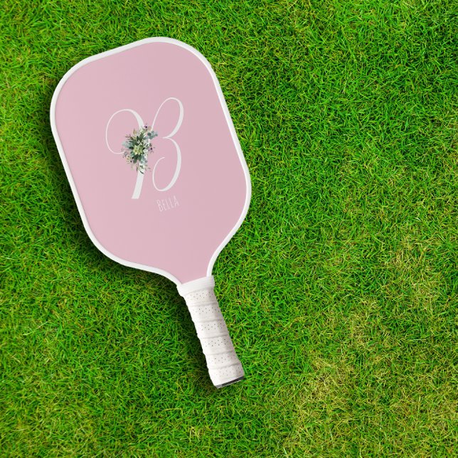 Raquette De Pickleball Lettre de fleur rose monogramme B (Créateur téléchargé)