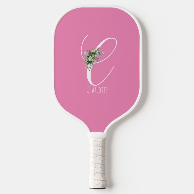 Raquette De Pickleball Lettre de fleurs rose monogramme C (Recto)