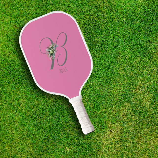 Raquette De Pickleball Lettre de monogramme gris rose B (Créateur téléchargé)