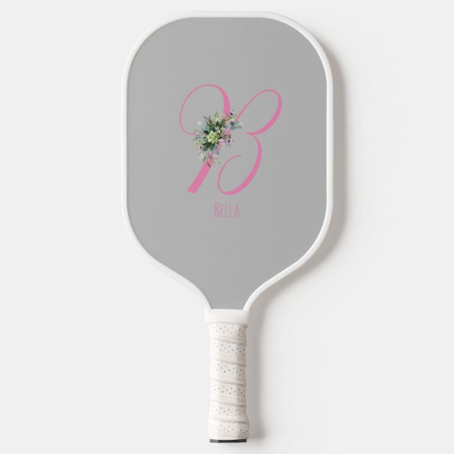 Raquette De Pickleball Lettre de monogramme gris rose B (Recto)