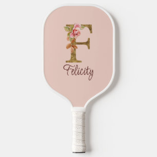 Raquette De Pickleball Lettre de nom personnalisée F Roses rose poudré fe