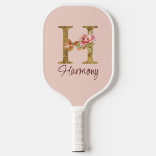 Raquette De Pickleball Lettre de nom personnalisée H Rose Pâle Feuille d'