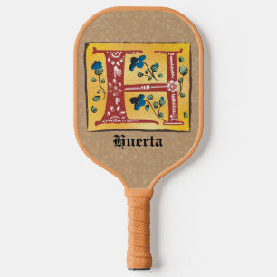 Raquette De Pickleball Lettre H Monogramme Floral Enluminé Médiéval