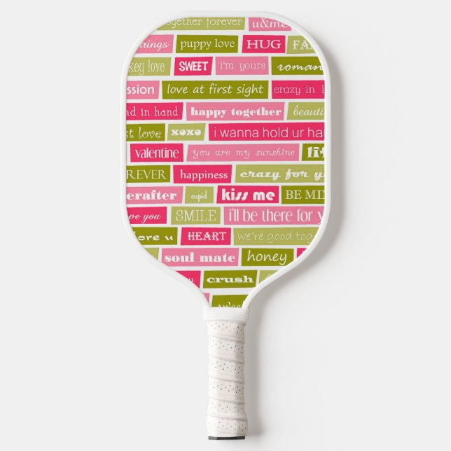 Raquette De Pickleball Lettres d'amour rose et vert (Recto)