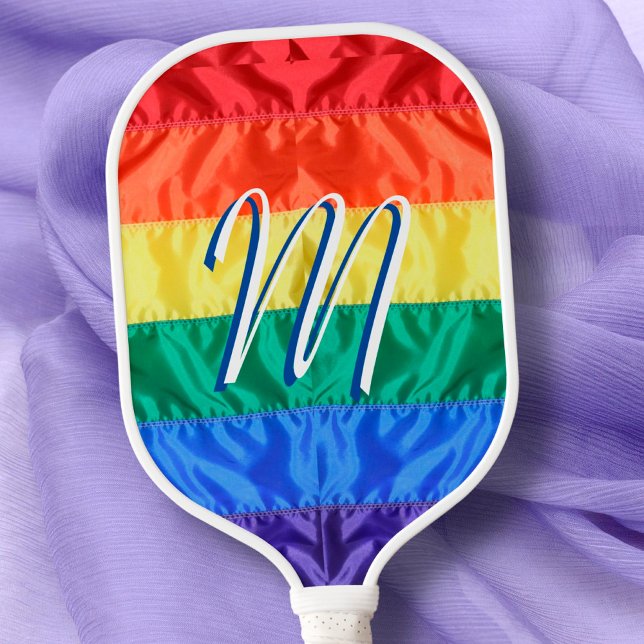 Raquette De Pickleball LGBT LGBTQ Rainbow Flag Arc-en-ciel rayures Monogr (Créateur téléchargé)