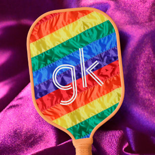 Raquette De Pickleball LGBT LGBTQ Rainbow Flag Gay pride Monogramme initi