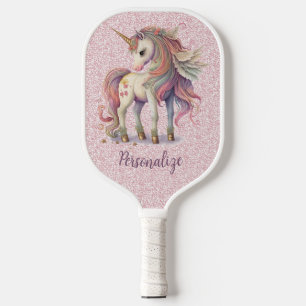 Raquette De Pickleball Licorne Magique Couleurs Arc-en-Ciel Rose Paillett