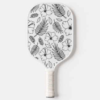 Raquette De Pickleball Ligne d'art graphique d'Hibiscus Tropical