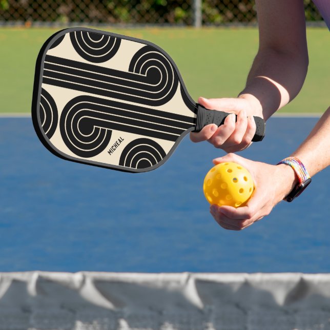 Raquette De Pickleball Lignes Abstraites rétroactives noires (Insitu)