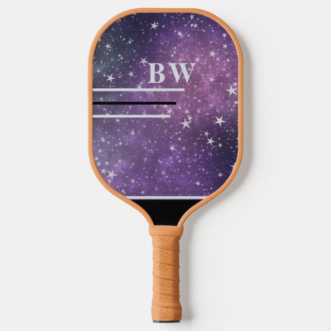 Raquette De Pickleball Lignes de Parties scintillant Purple Stars Nom per (Recto)