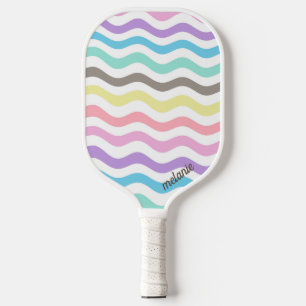 Raquette De Pickleball Lignes modernes Wavy Pastel Waves Monogram
