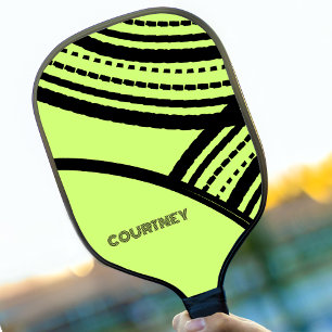 Raquette De Pickleball Lime vert et noir Abstrait imprimé avec nom