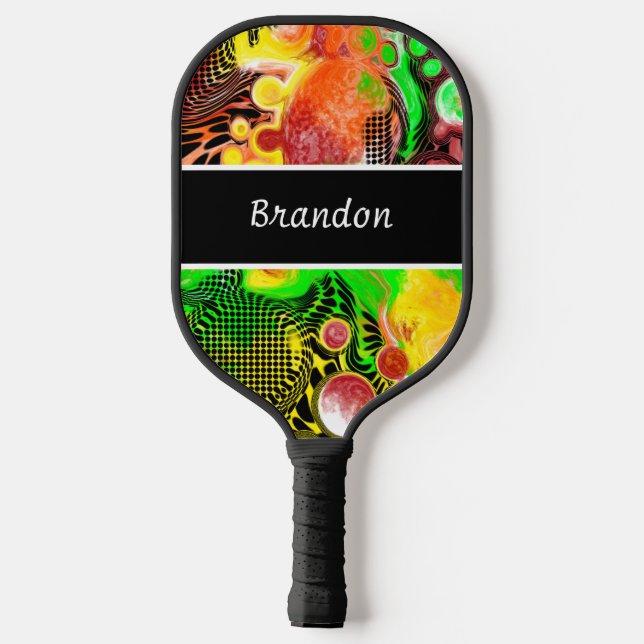 Raquette De Pickleball Lime vert noir Abstrait Fluid Art personnalisé (Verso)
